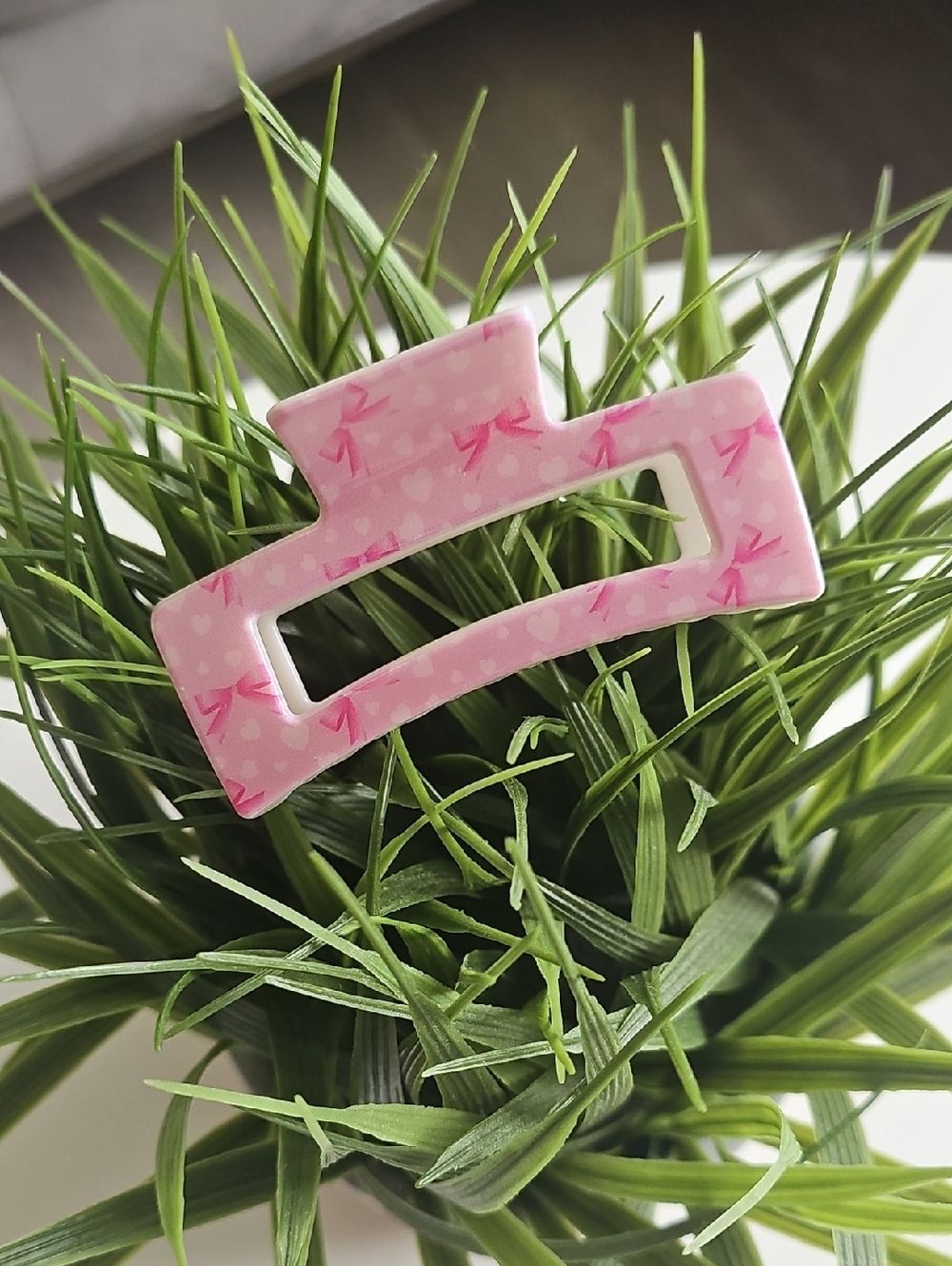Pink Bow Rectangular Hair Clip